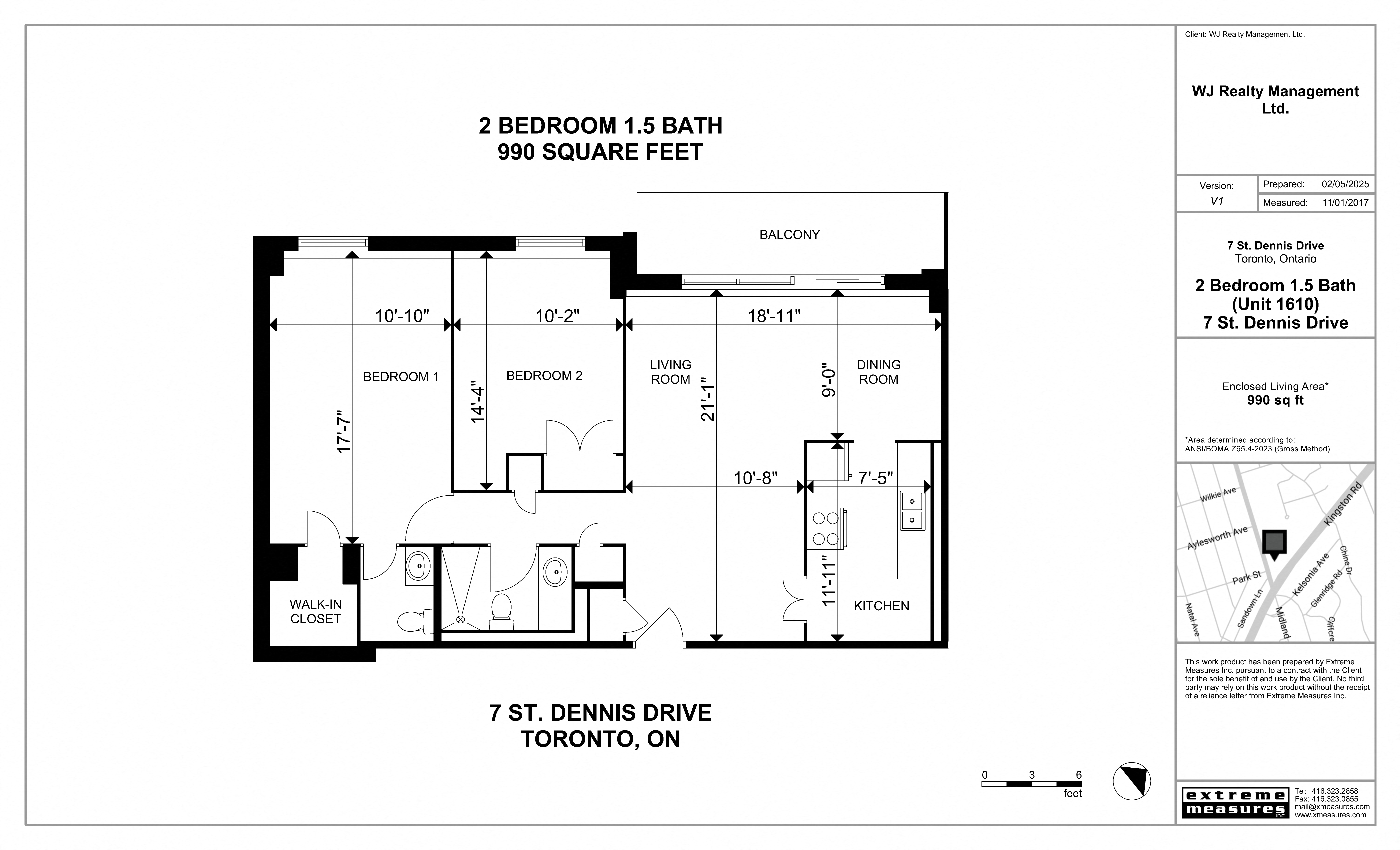 Floor plan for 2 beds, 1.5 baths, 1021 sqft